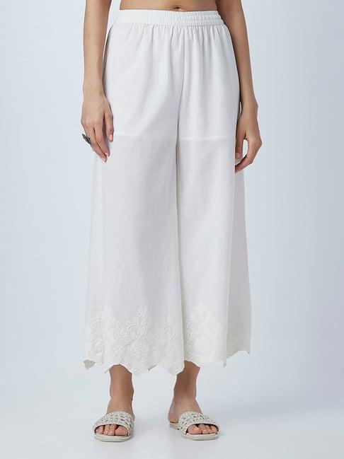 zuba by westside off-white pure cotton palazzos