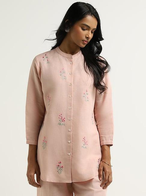 zuba by westside peach floral embroidered tunic