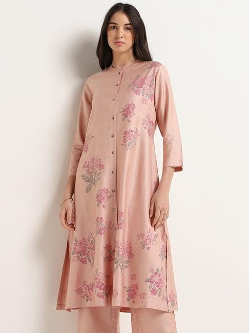 zuba by westside peach floral print a-line kurta