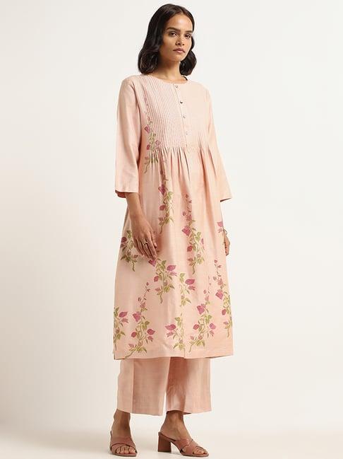 zuba by westside peach printed kurta