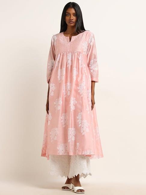 zuba by westside pink bandhani floral design a-line kurta with camisole