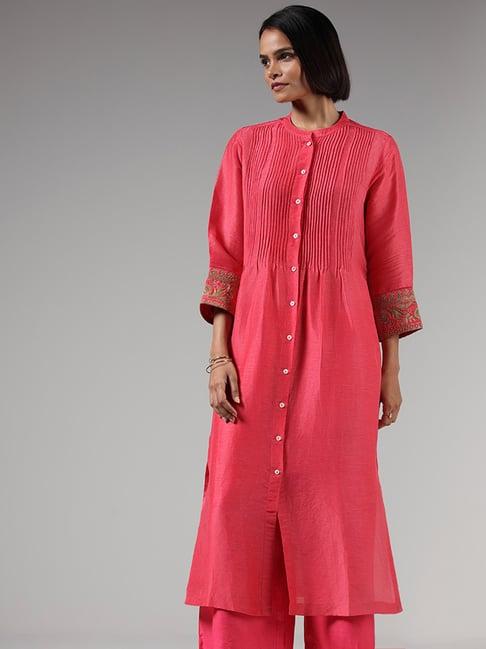 zuba by westside pink pintucked buttoned down kurta