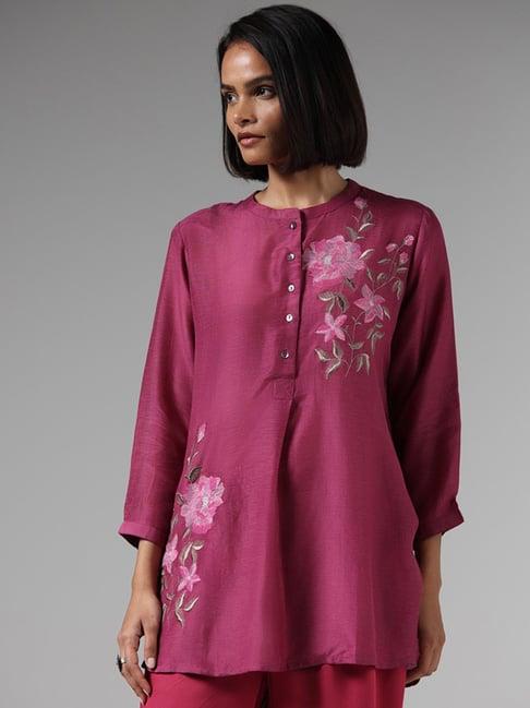 zuba by westside purple floral embroidered tunic