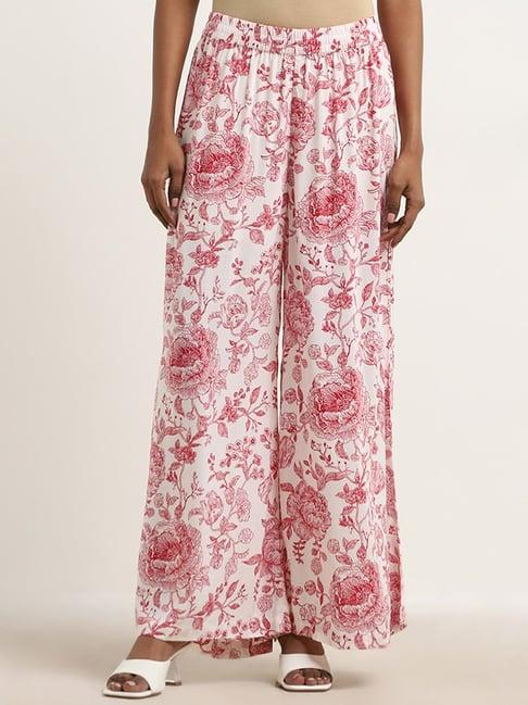 zuba by westside red floral design mid-rise palazzos