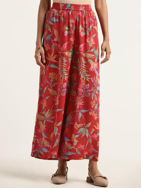 zuba by westside red printed palazzos