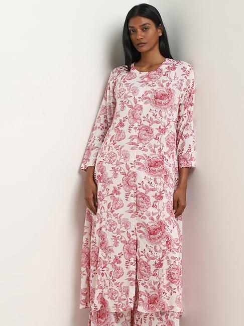 zuba by westside red rose printed a-line kurta