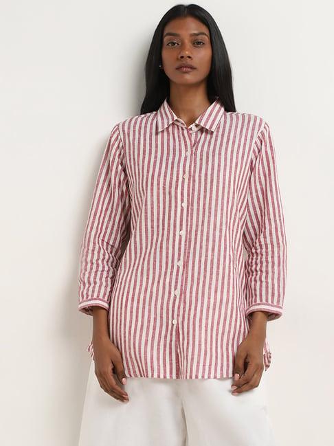 zuba by westside red striped straight cotton tunic