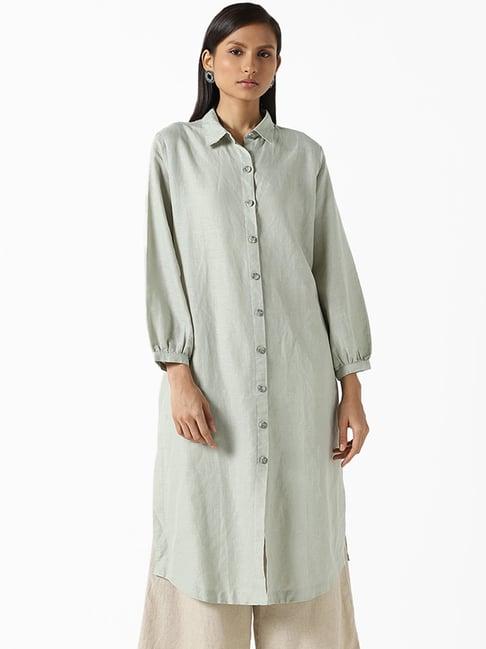 zuba by westside sage green schiffli shirt kurta