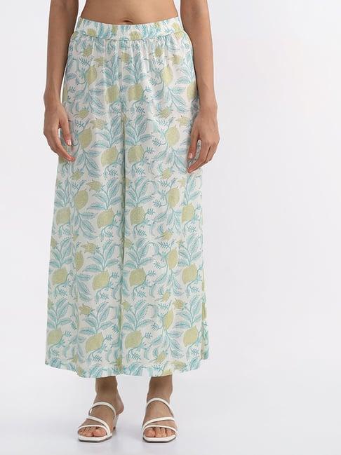 zuba by westside sea green floral printed palazzos