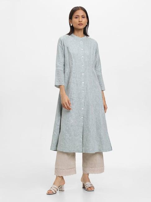 zuba by westside solid sage-colored kurta