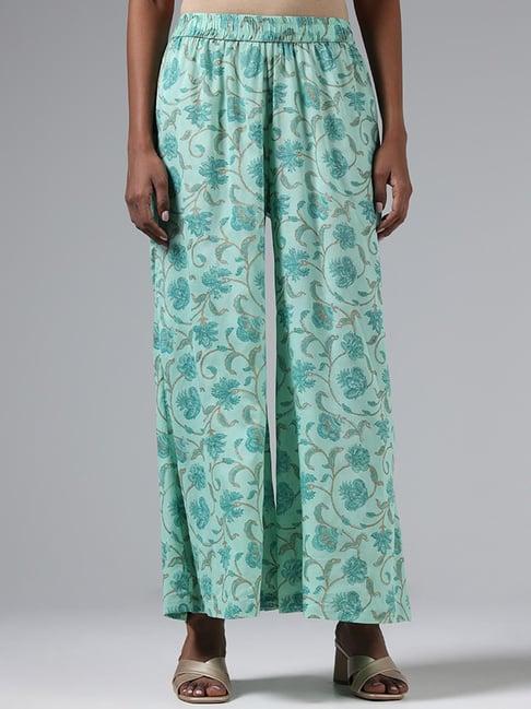 zuba by westside teal green nature printed palazzos