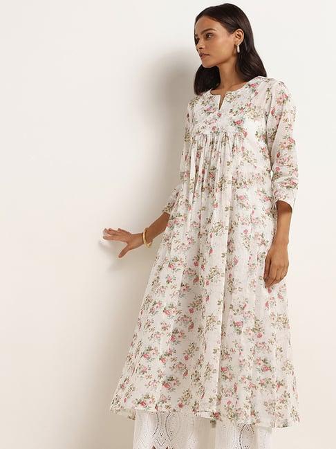 zuba by westside white floral printed a-line kurta