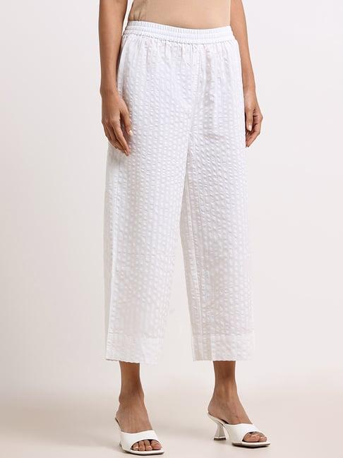 zuba by westside white self- patterned palazzos