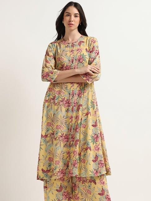 zuba by westside yellow floral design a-line kurta