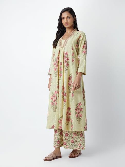 zuba by westside yellow floral-patterned a-line kurta