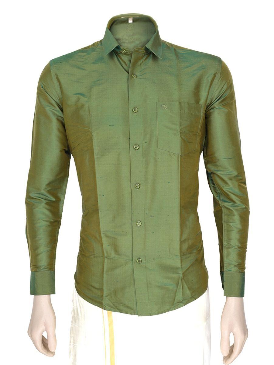 zulus festin men's readymade formal silk olive green shirt