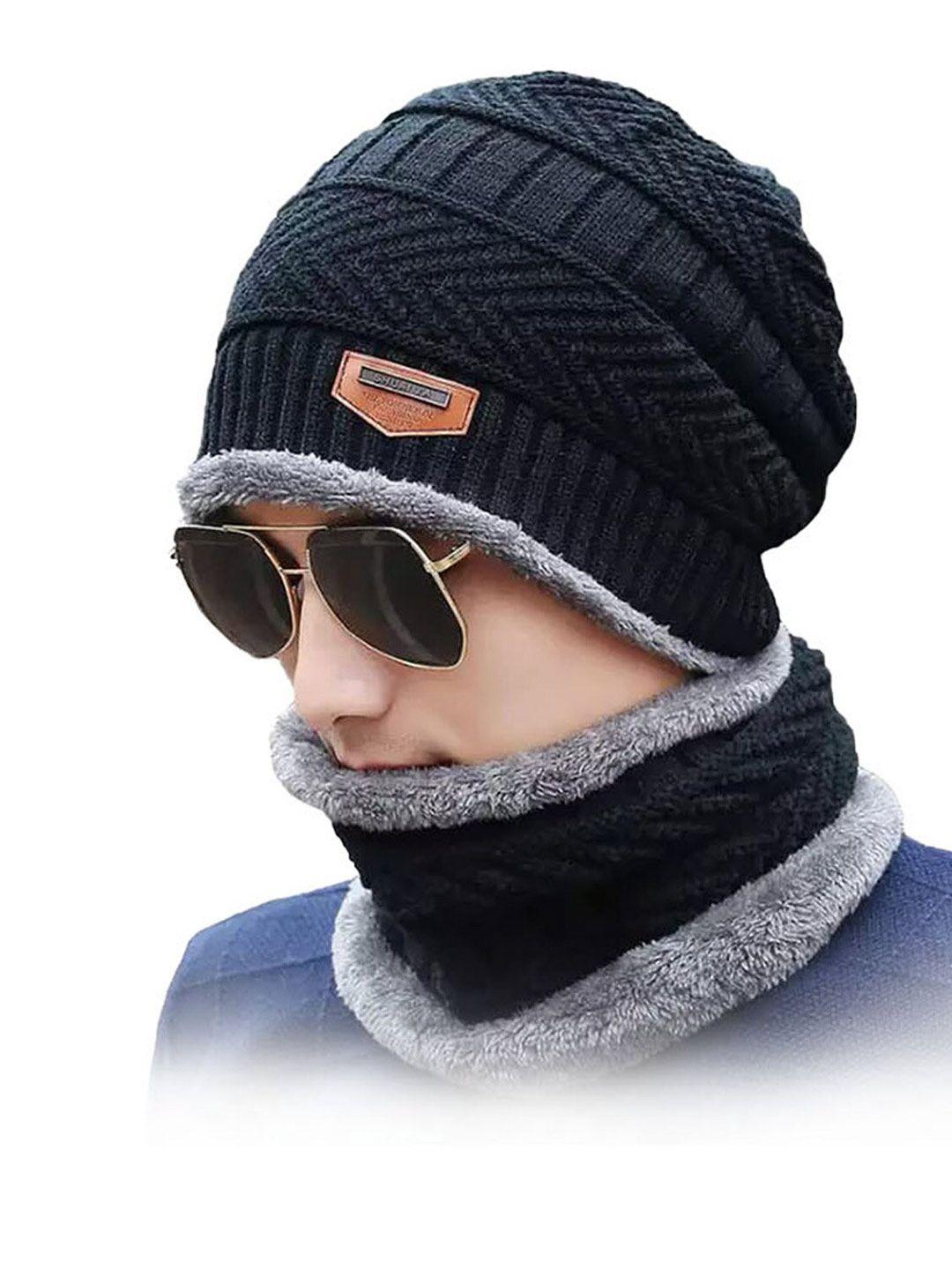 zuru bunch unisex self design woollen beanie with neck warmer