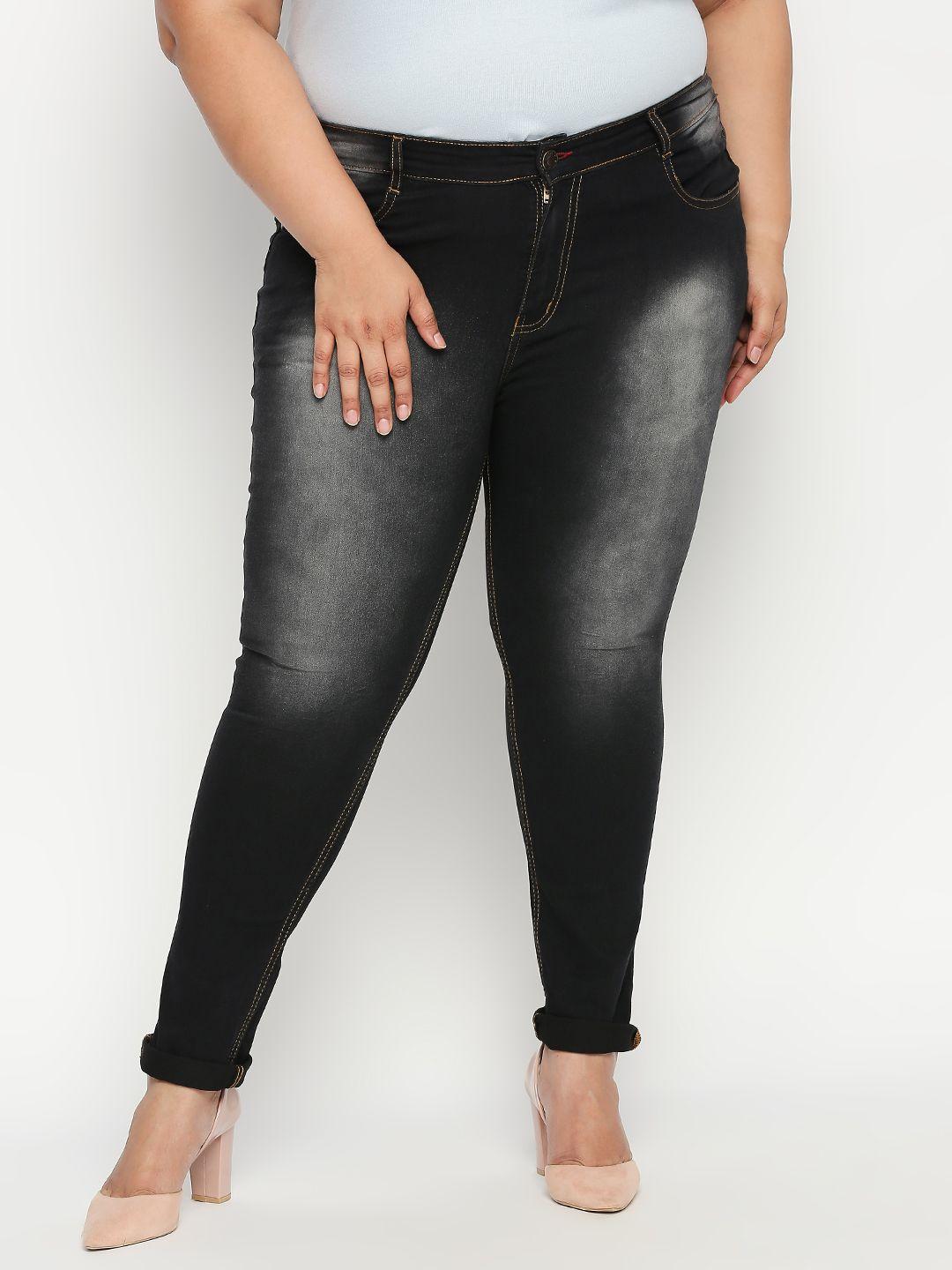 zush plus size women black regular fit mid-rise clean look jeans