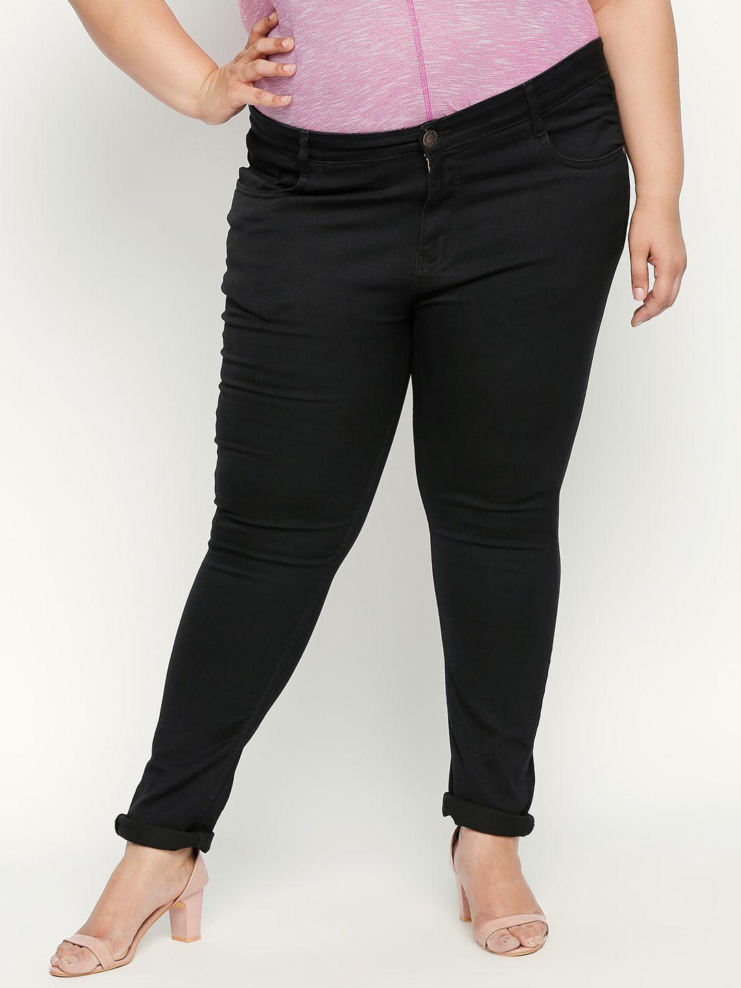 zush plus size women black regular fit mid-rise clean look jeans