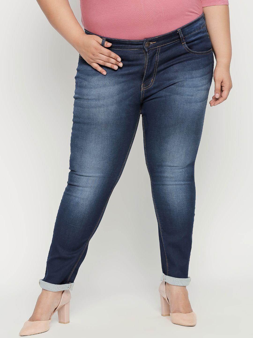 zush plus size women blue regular fit mid-rise clean look jeans