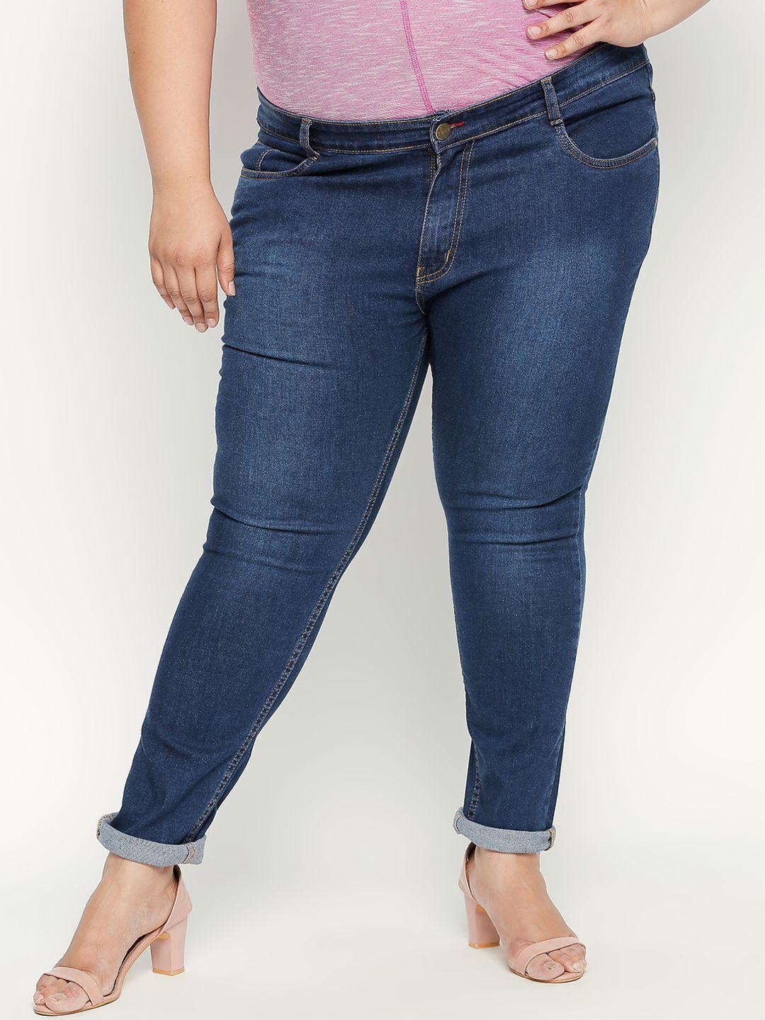 zush plus size women blue regular fit mid-rise clean look jeans