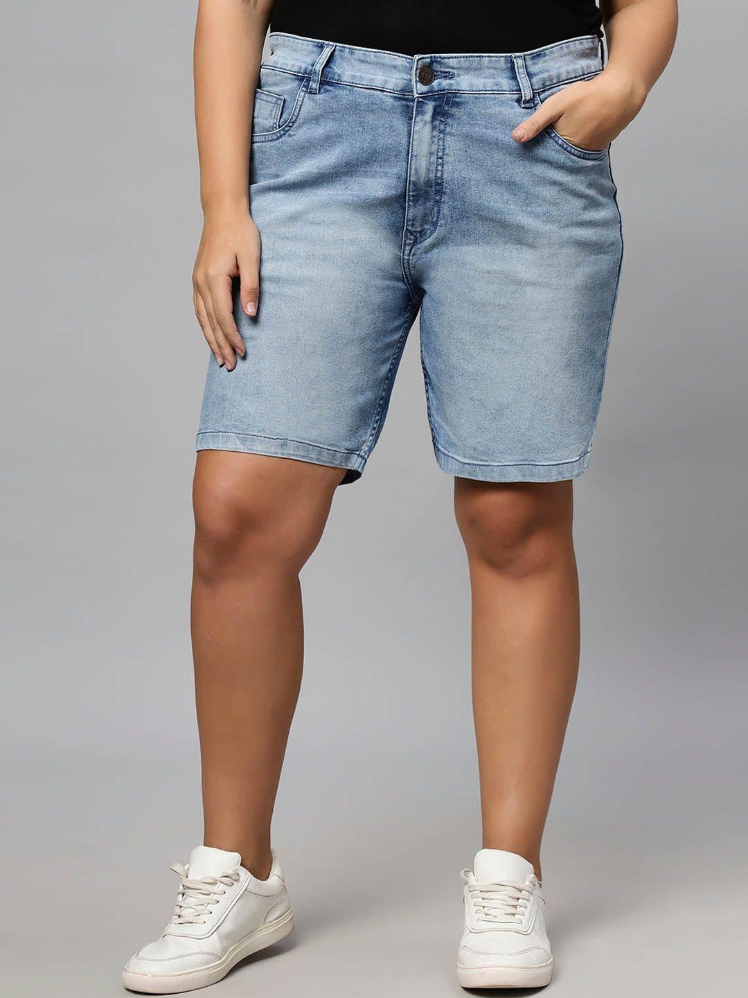 zush women plus size washed strechable denim shorts