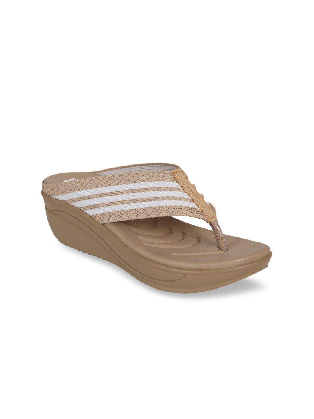 zyla women beige woven design wedges