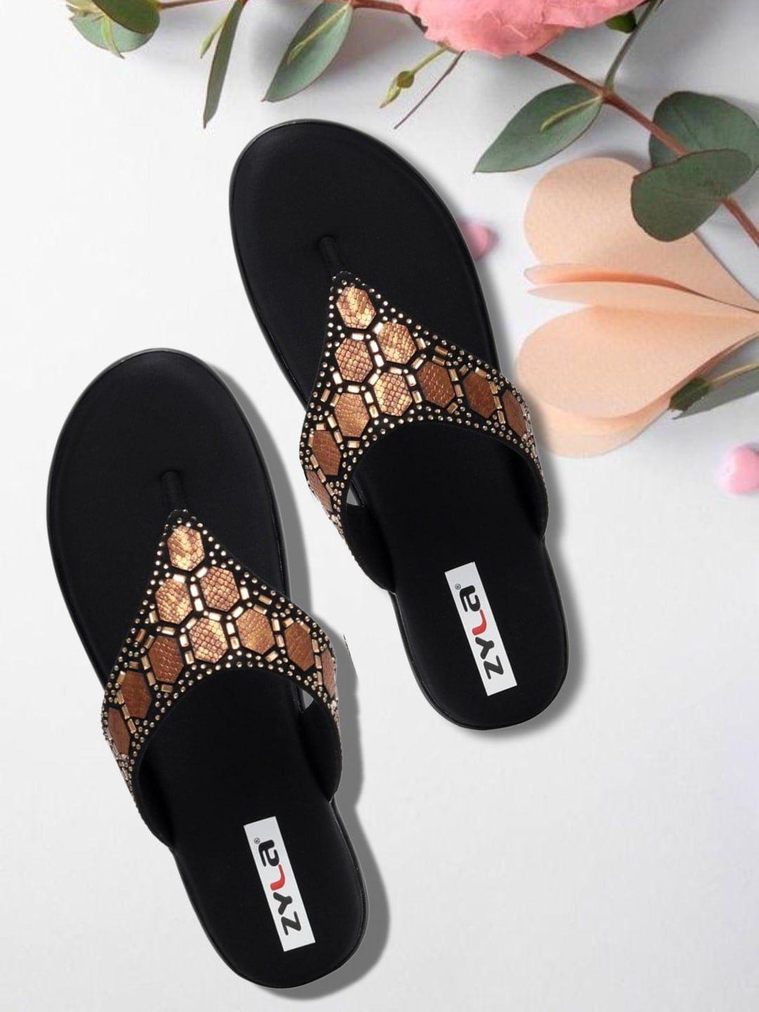 zyla women copper-toned embellished fashion flats