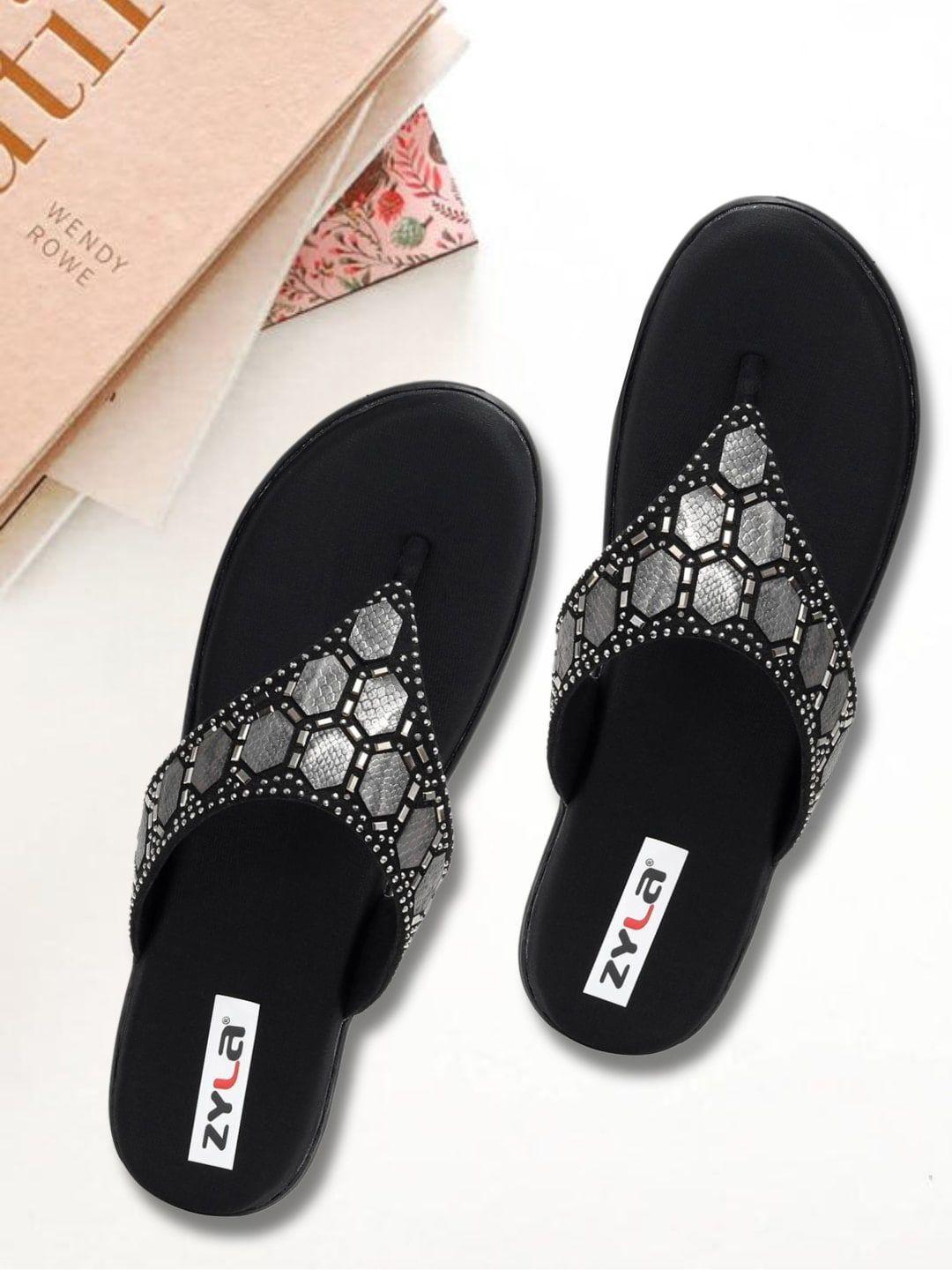 zyla women grey embellished fashion flats