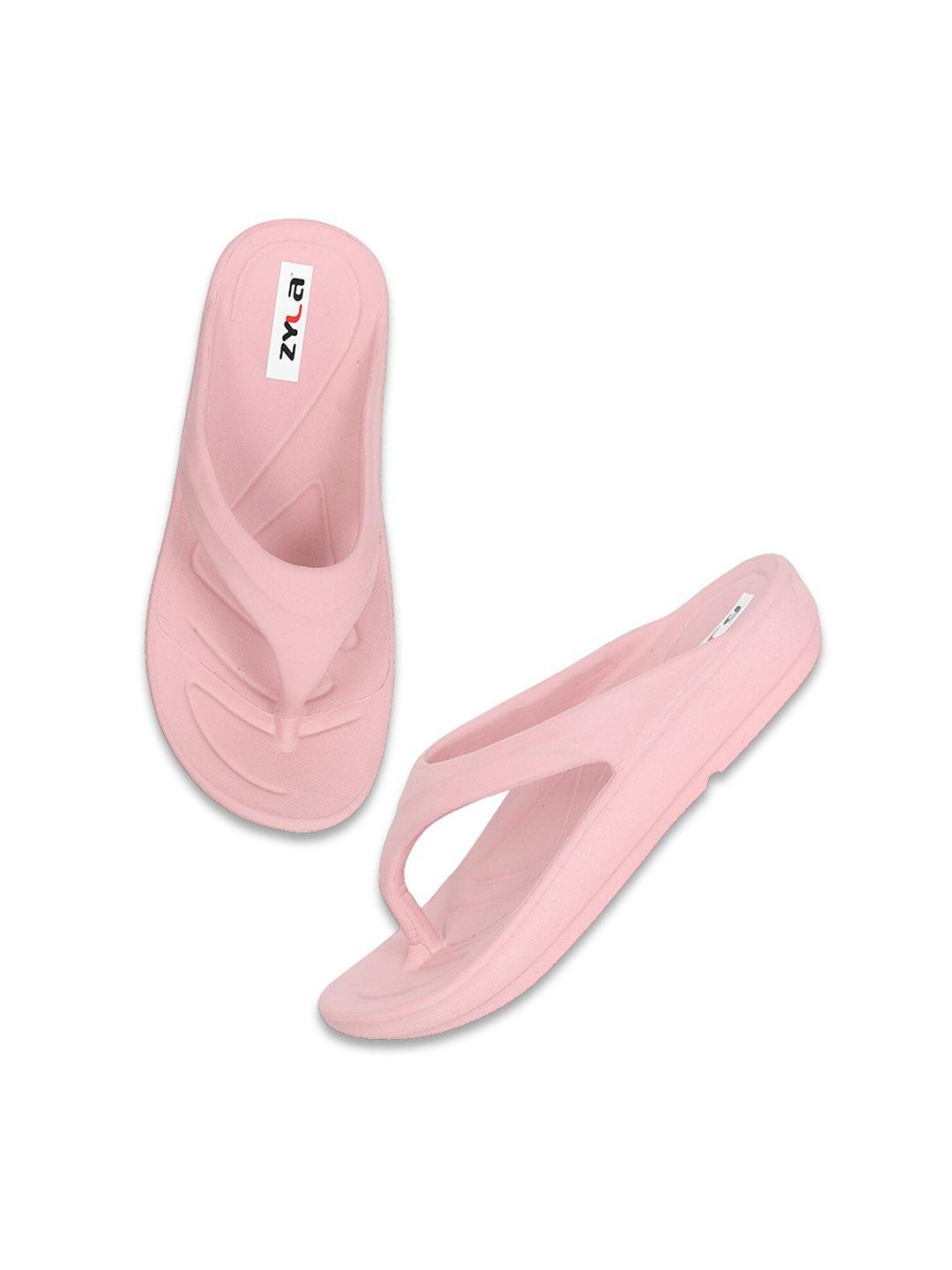 zyla women peach-coloured rubber slip-on