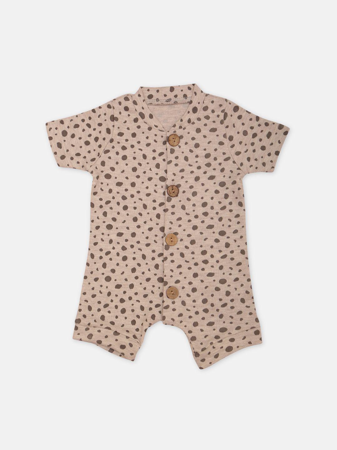 zyra kids infant boys beige & brown printed cotton rompers