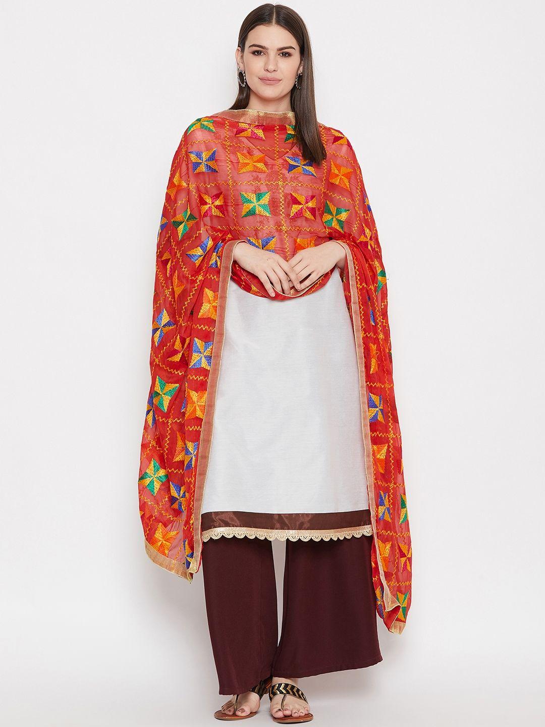 weavers-villa-red-&-yellow-phulkari-embroidered-dupatta