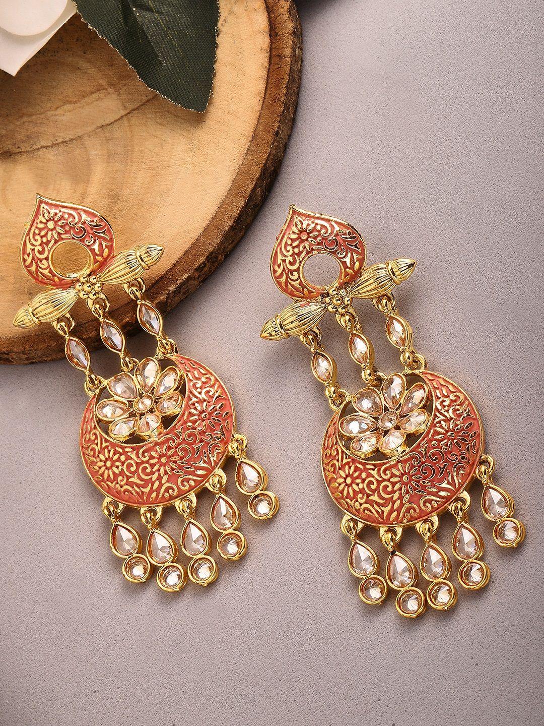 rubans-gold-toned-&-red-crescent-shaped-drop-earrings
