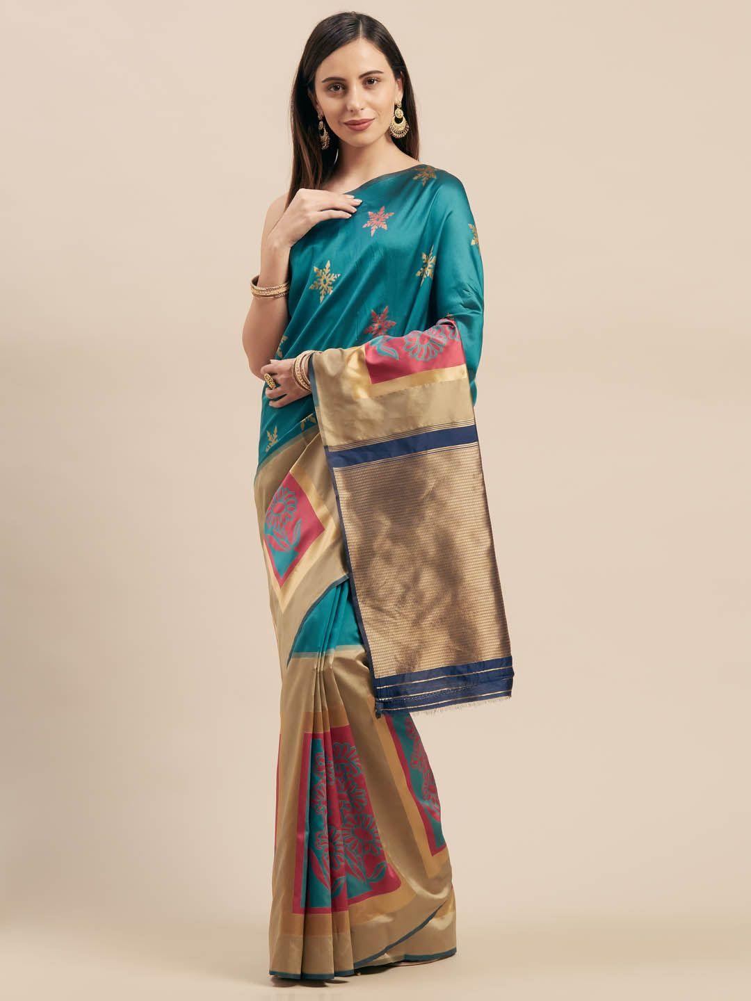 mitera-sea-green-&-gold-toned-silk-blend-printed-kanjeevaram-saree