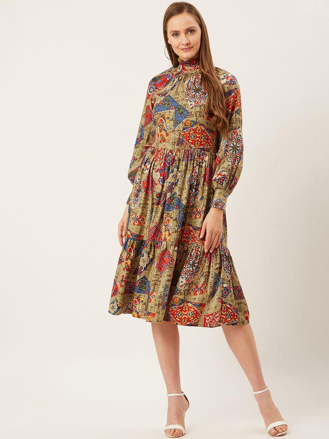 alsace-lorraine-paris-women-olive-green-&-red-printed-a-line-tiered-dress