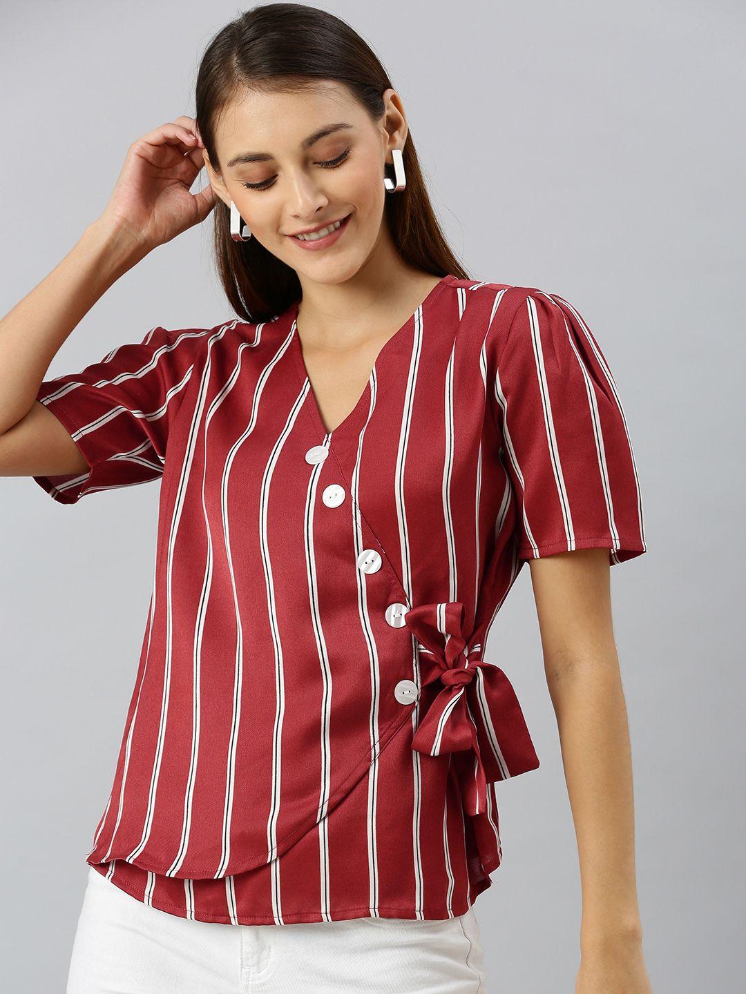 rare-women-red-&-white-striped-wrap-top-with-tie-ups