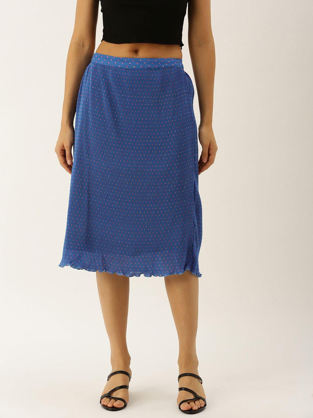 antheaa-women-blue-printed-accordion-pleated-lettuce-hem-straight-skirt