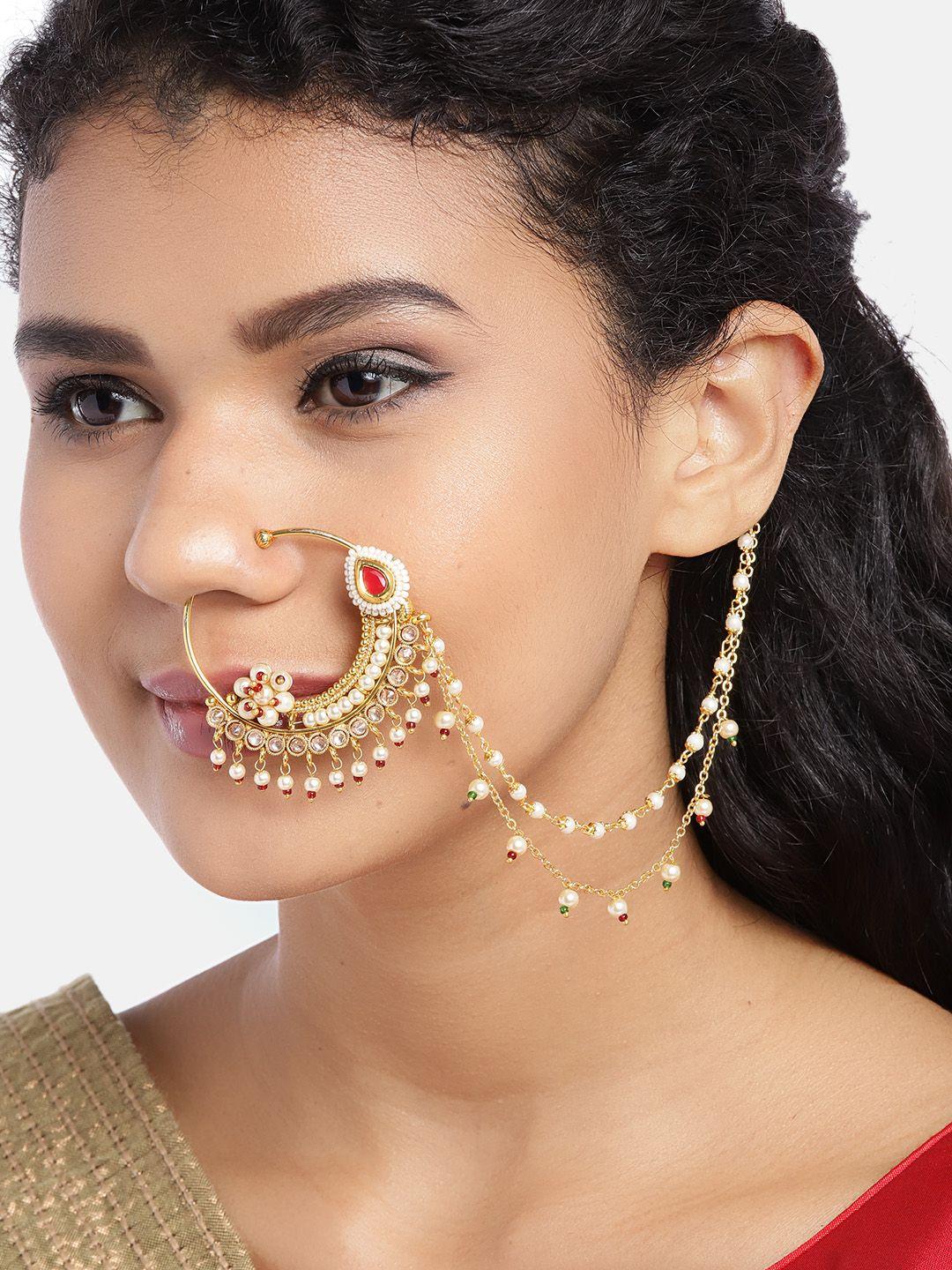 jewels-gehna-red-&-off-white-gold-plated-cz-studded-&-beaded-chained-nose-ring