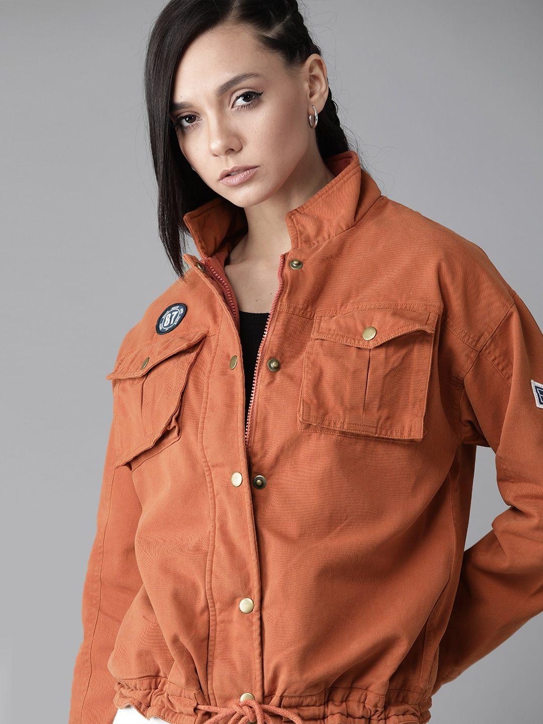 roadster-women-rust-orange-antiviral-finish-solid-tailored-jacket