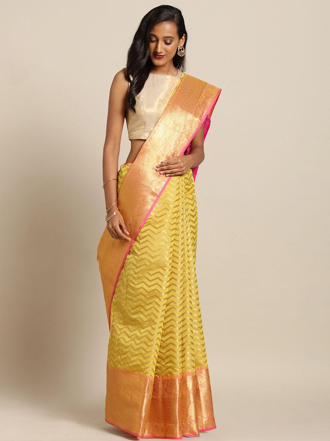 vastranand-yellow-&-gold-toned-silk-blend-woven-design-kanjeevaram-saree