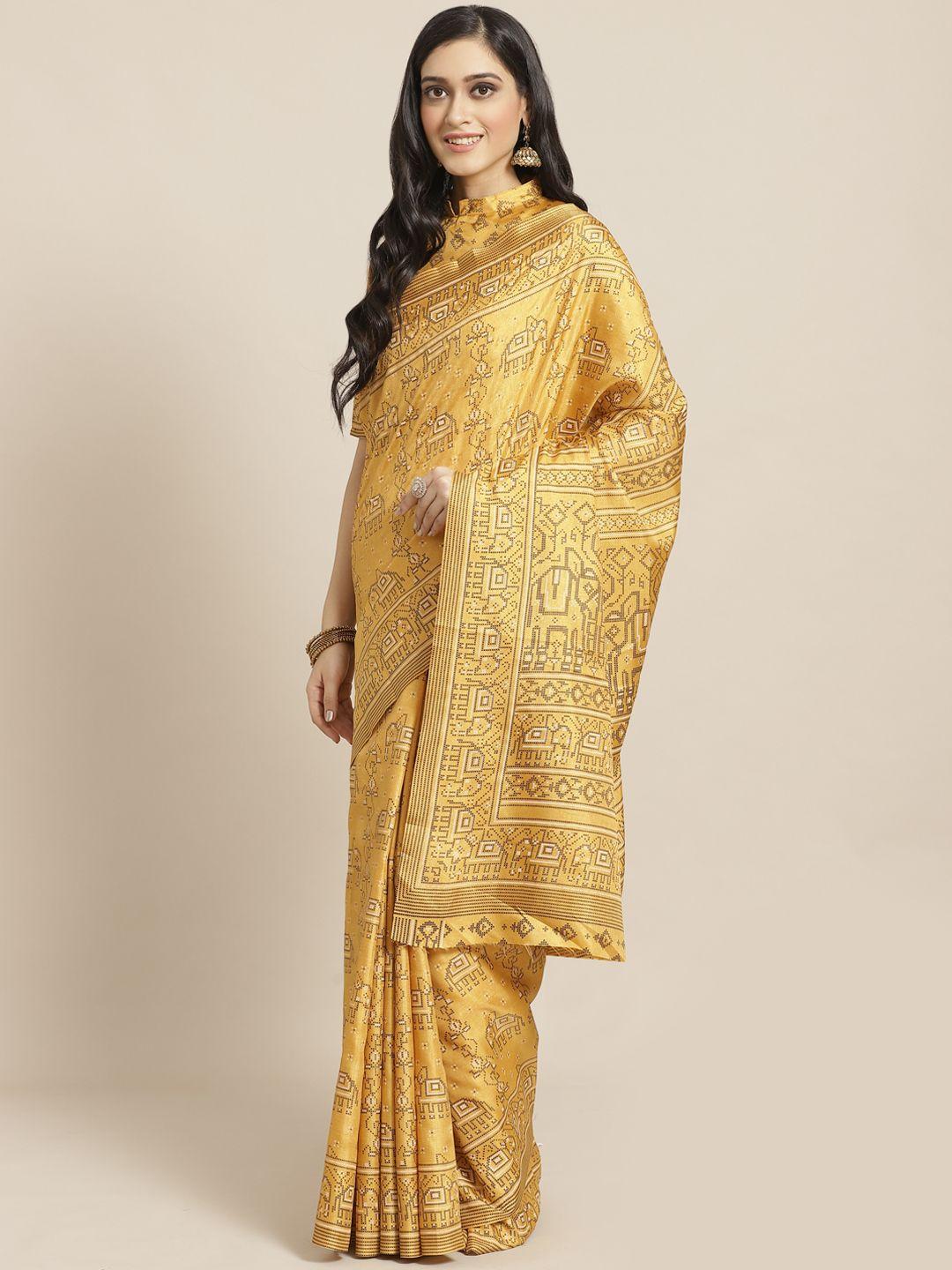 saree-mall-mustard-yellow-ethnic-print-saree