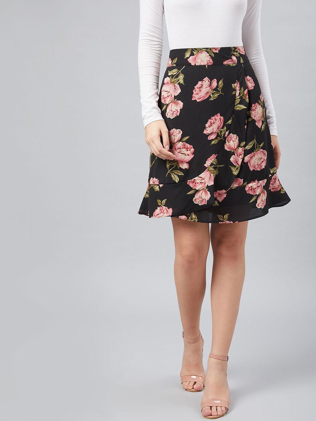 carlton-london-black-&-pink-printed-a-line-skirt