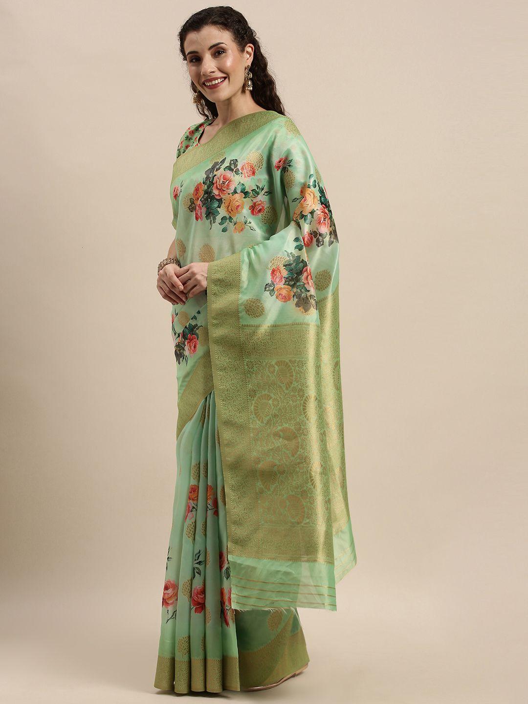 kvsfab-green-floral-printed-silk-saree