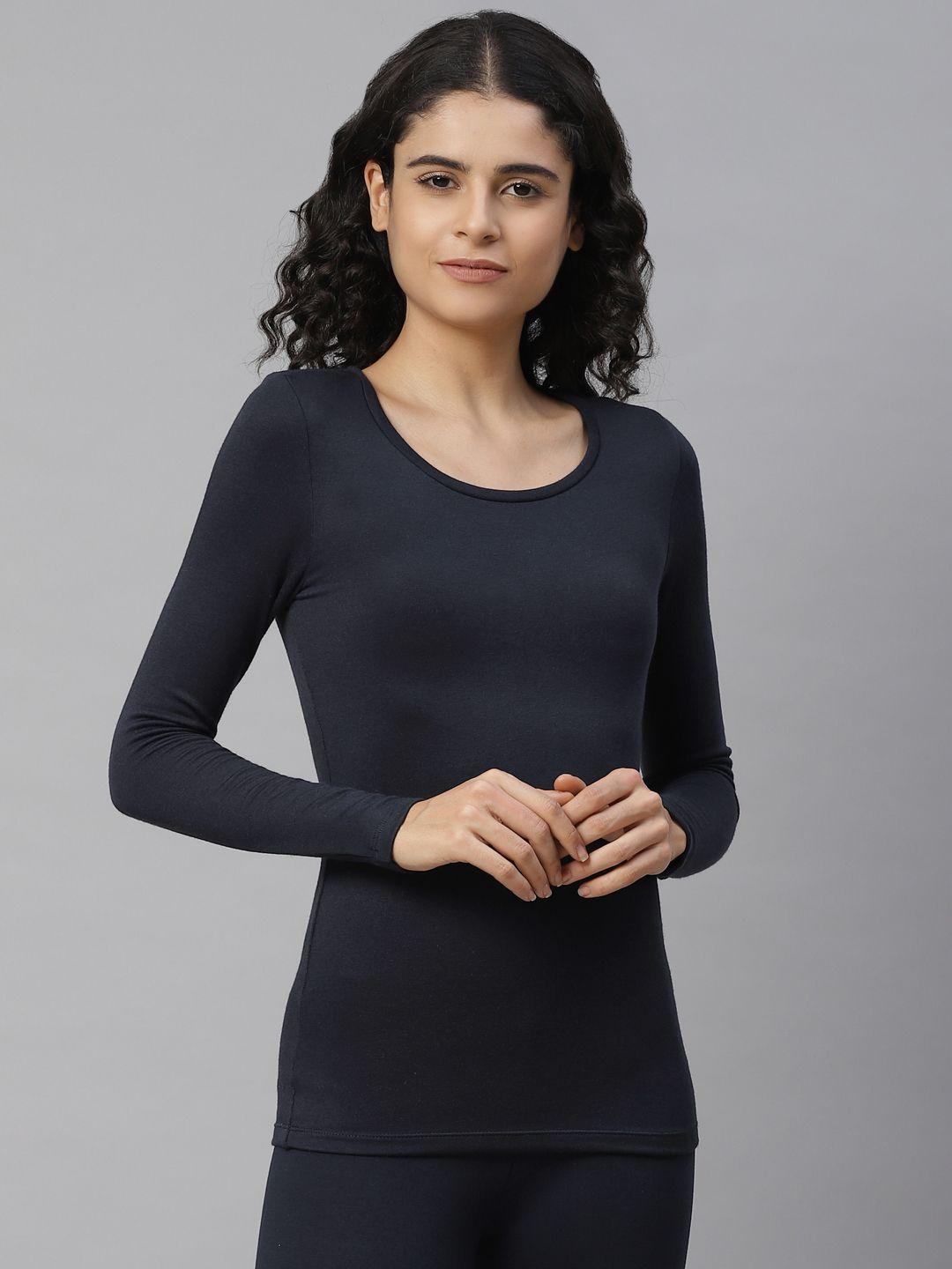 marks-&-spencer-women-navy-blue-solid-thermal-top