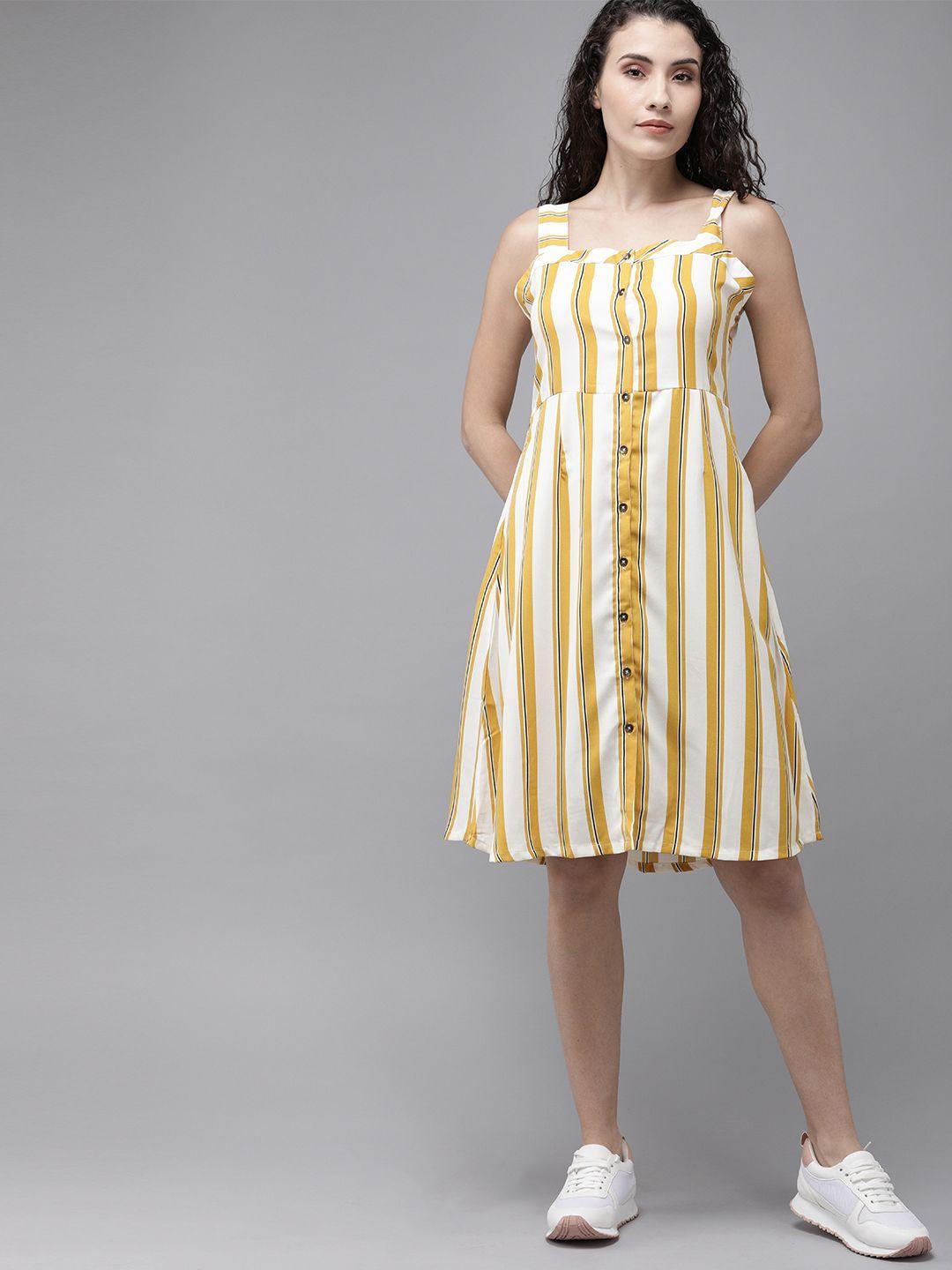roadster-women-white-striped-fit-and-flare-dress