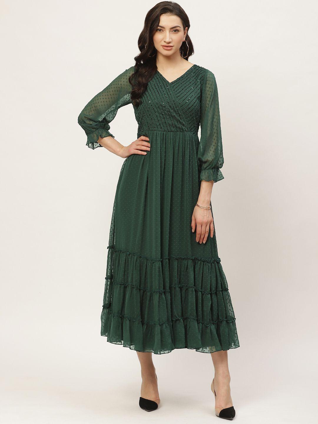 antheaa-green-embellished-dobby-weave-tiered-midi-wrap-dress