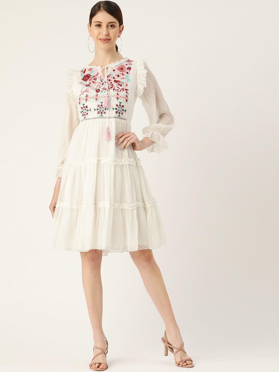 antheaa-women-white-self-design-tiered-a-line-dress