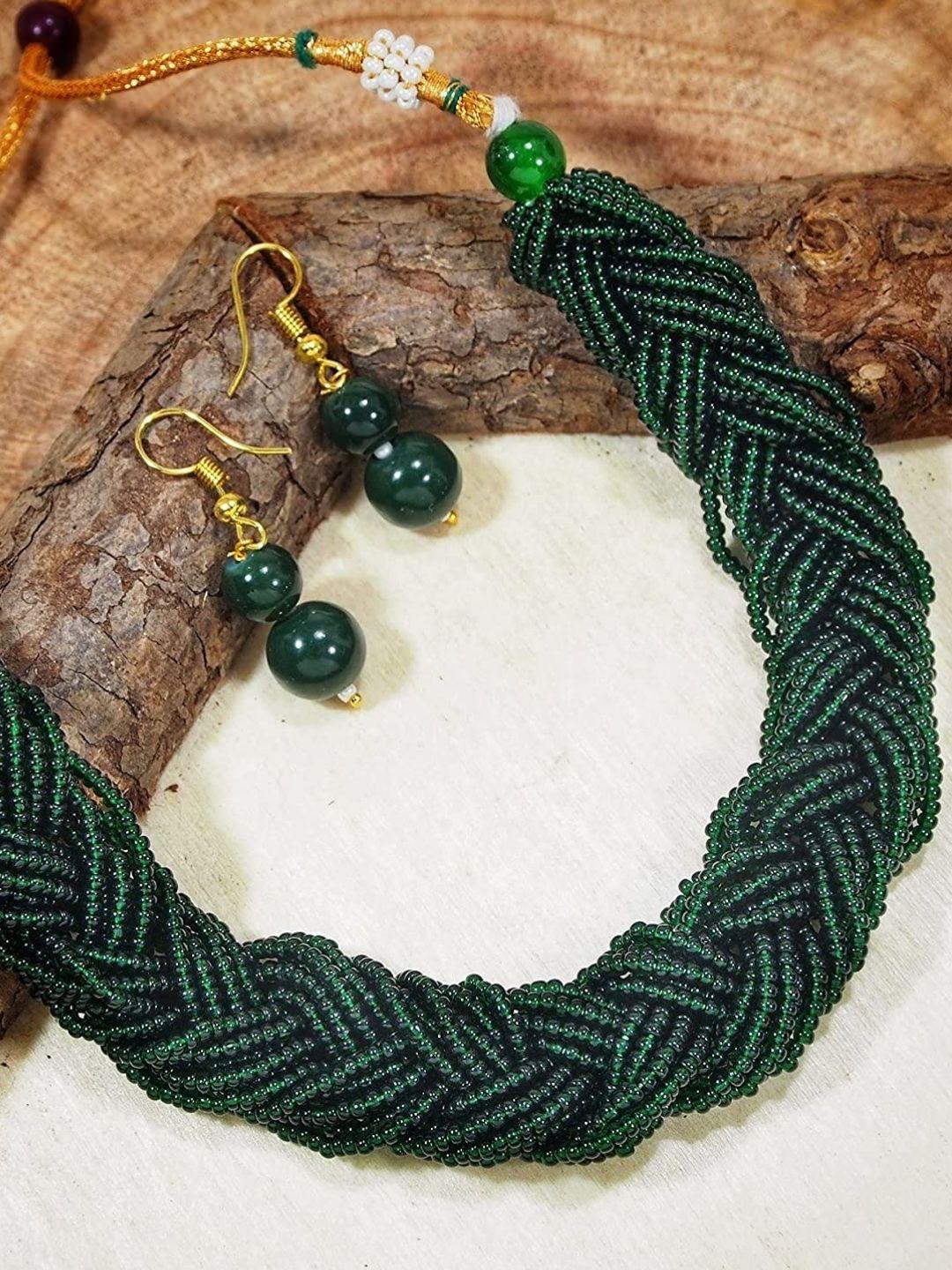 i-jewels-green-gold-plated-handcrafted-twisted-beaded-jewellery-set