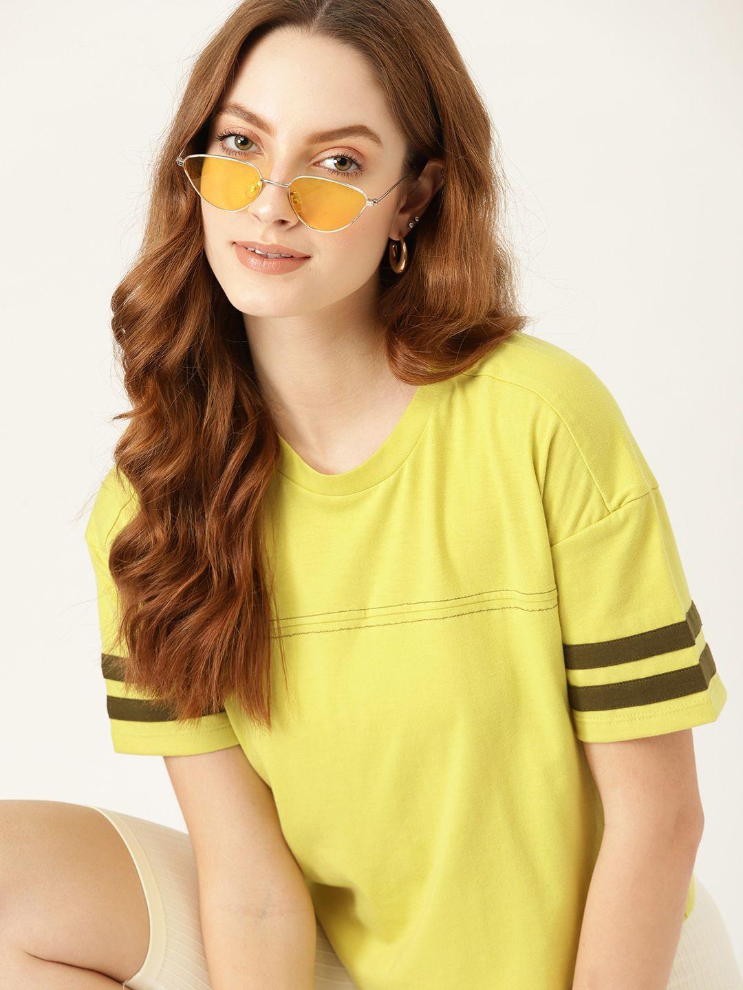 dressberry-women-yellow-drop-shoulder-sleeves-t-shirt