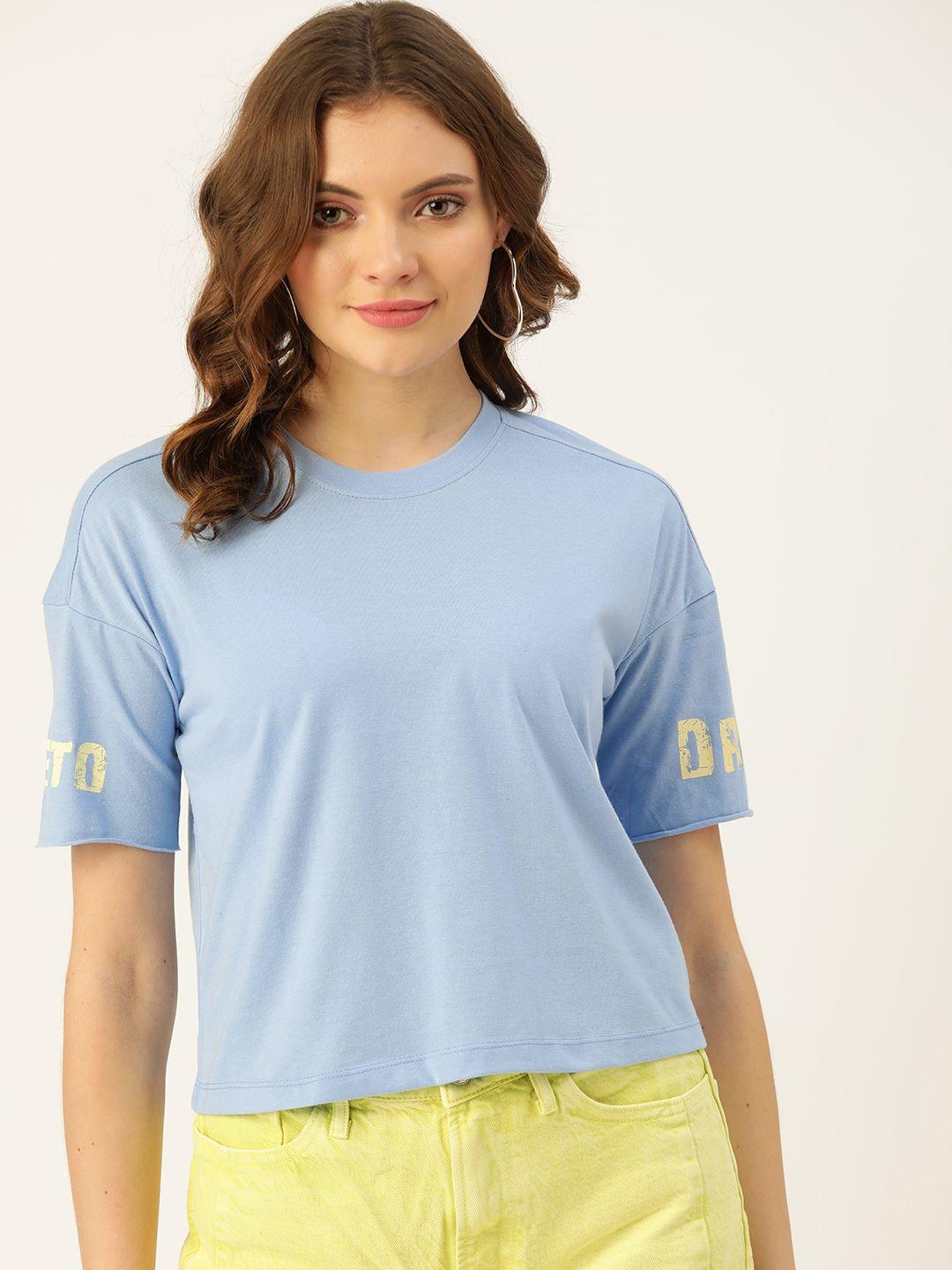 dressberry-women-blue-solid-drop-shoulder-sleeves-t-shirt